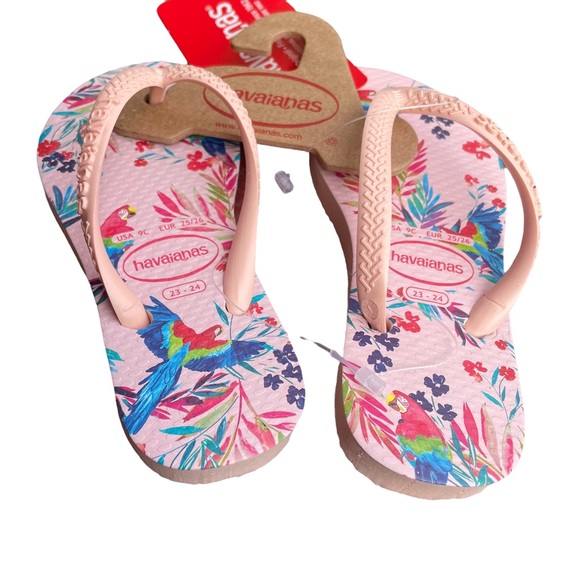 NWT Havaianas Kids Tropical Floral Toucan Pink Ballet Sandal Sz 9C - Picture 2 of 5